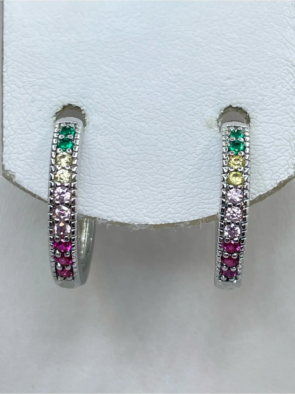 Silver Rainbow Crystal Hoop Earrings Colorful Minimalist Chic